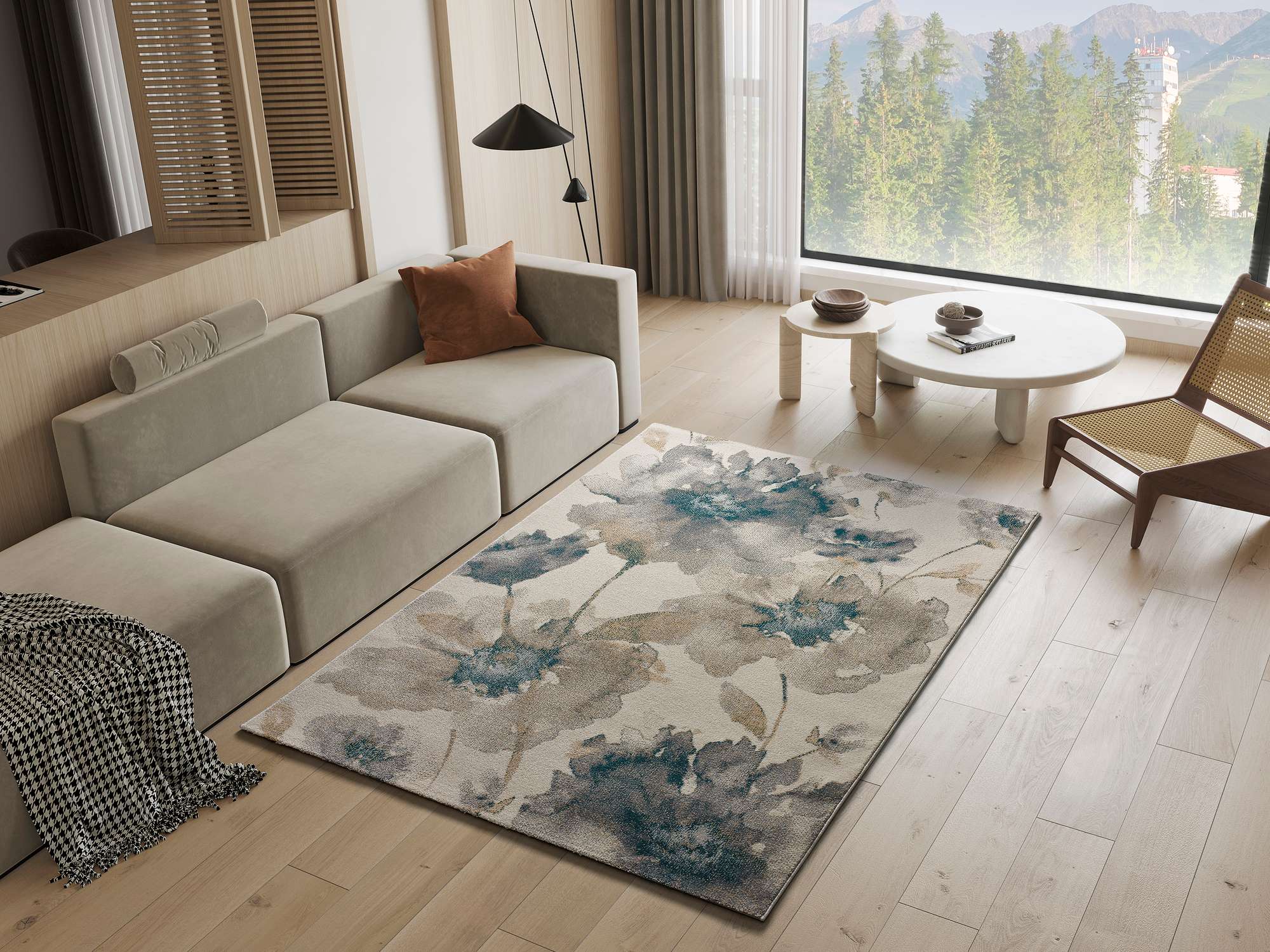 Tapete Sara floral rosa natural — design delicado, sala de estar 2 | Paradise Living