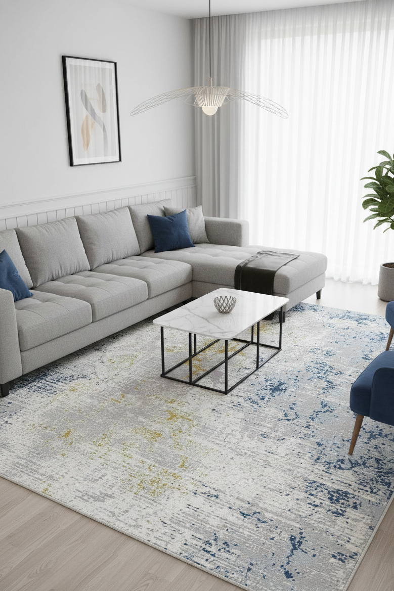 Tapete Skyfall abstrato — padrão contemporâneo, azul, sala de estar | Paradise Living