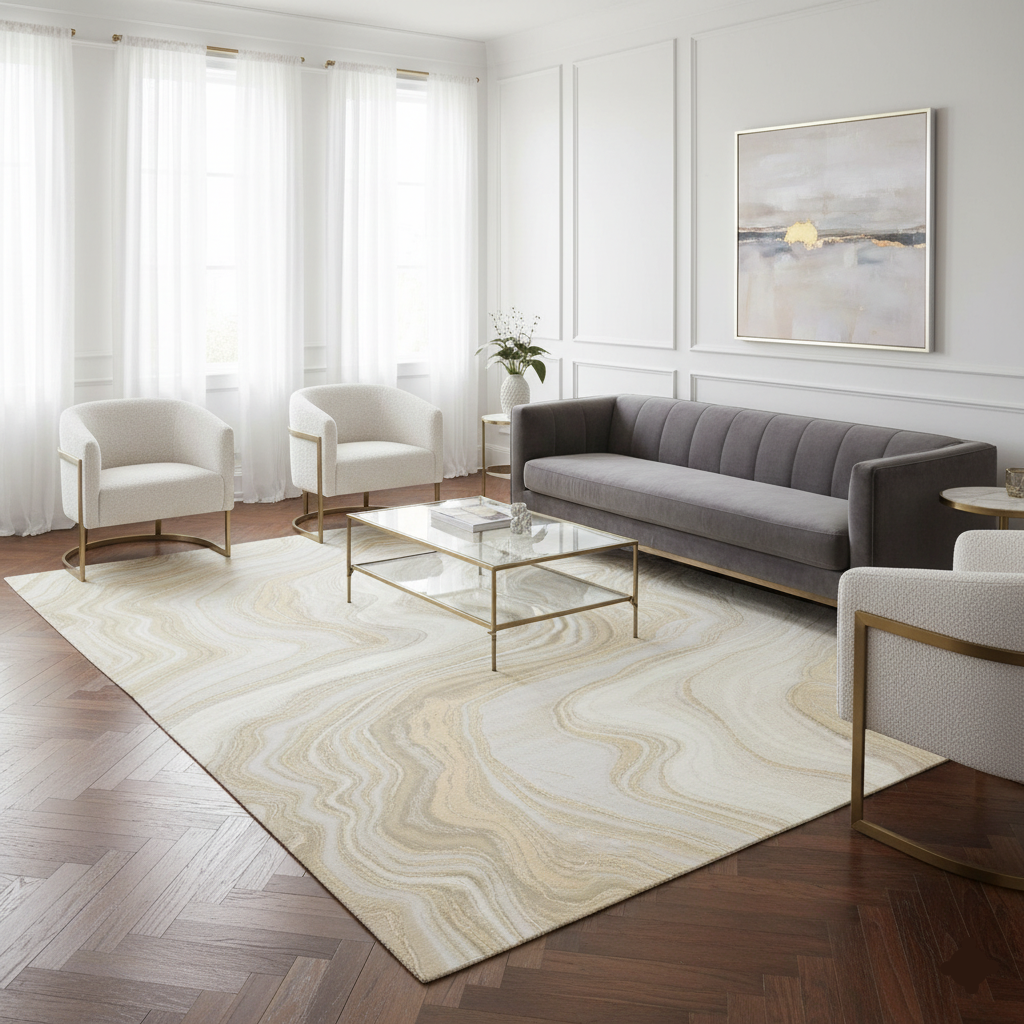 Tapete Ágata efeito pedra dourada e mármore, sala de estar | Paradise Living