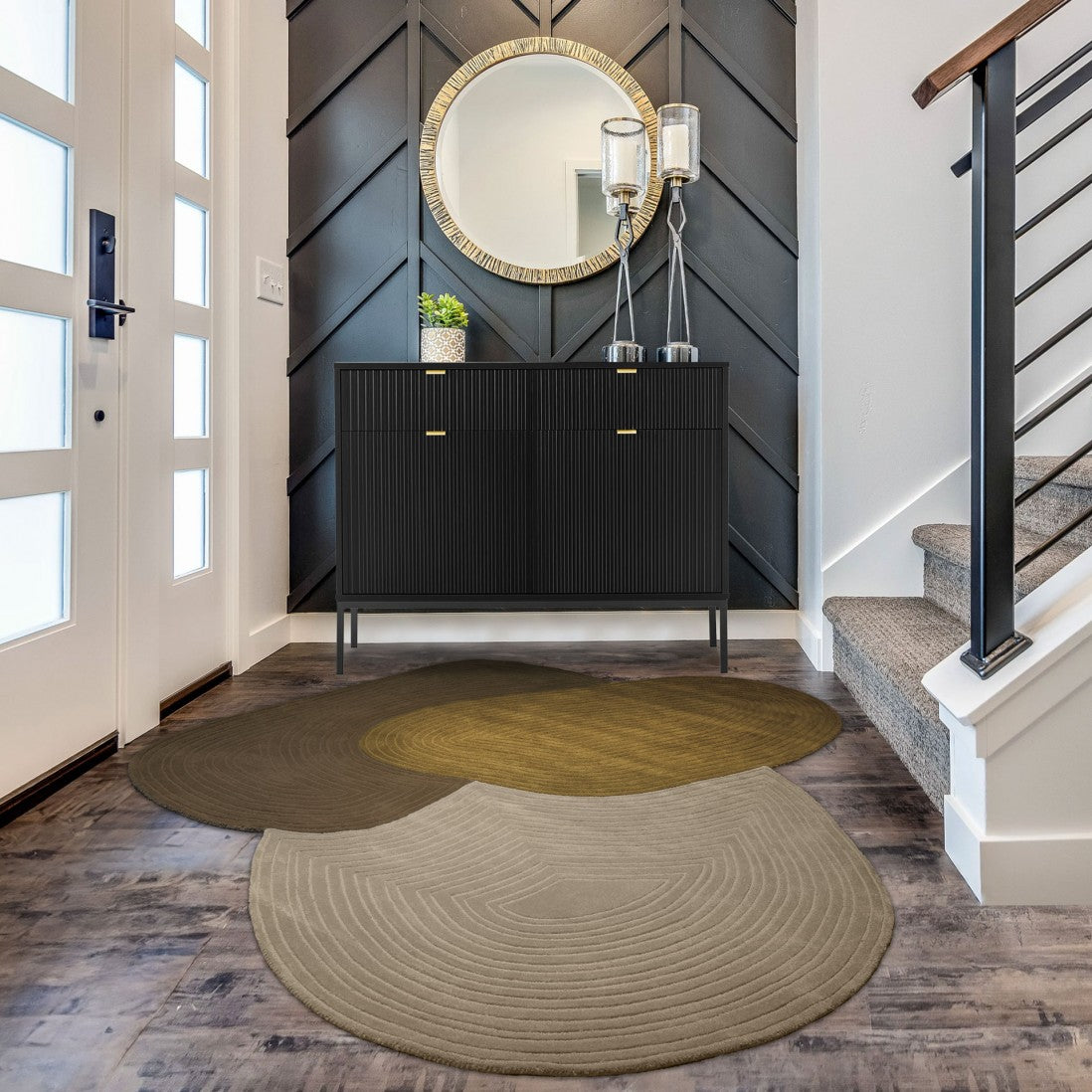 Paradise Living Tapete Pebble Verde – Tapete orgânico em lã em hall de entrada com decoração contemporânea