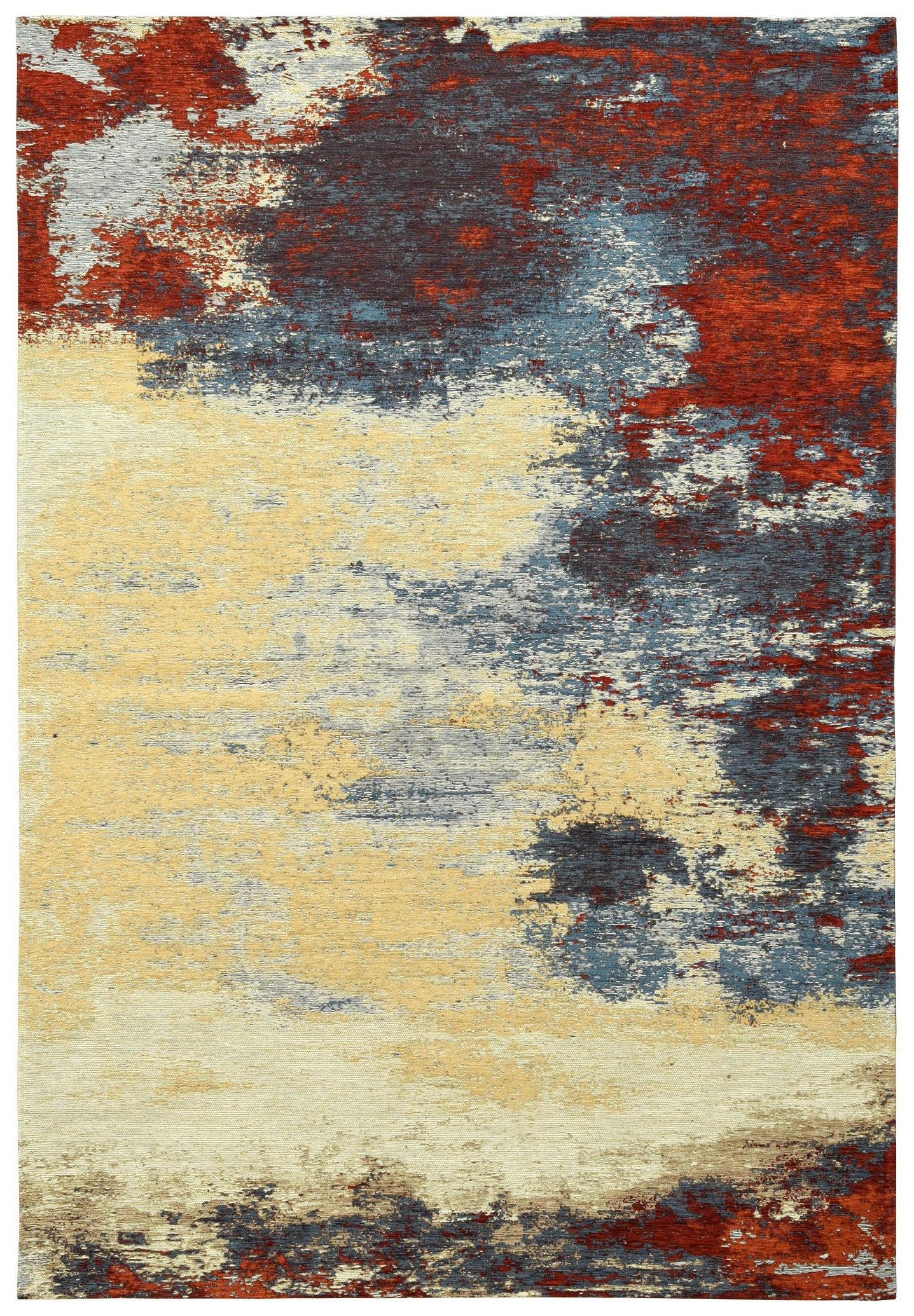 Paradise Living – Tapete Abstrato Ametist Chenille 070 Multicolor com padrão mineral expressivo em tons vermelho, azul ardósia e bege dourado
