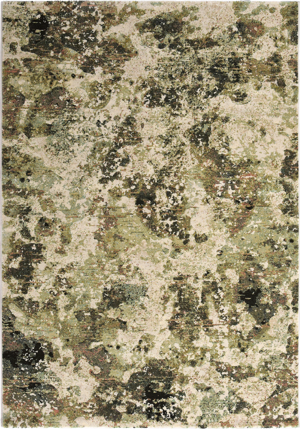Paradise Living – Tapete Moderno Camille 63872/6444 Verde com padrão abstrato manchado em tons verde, creme e preto
