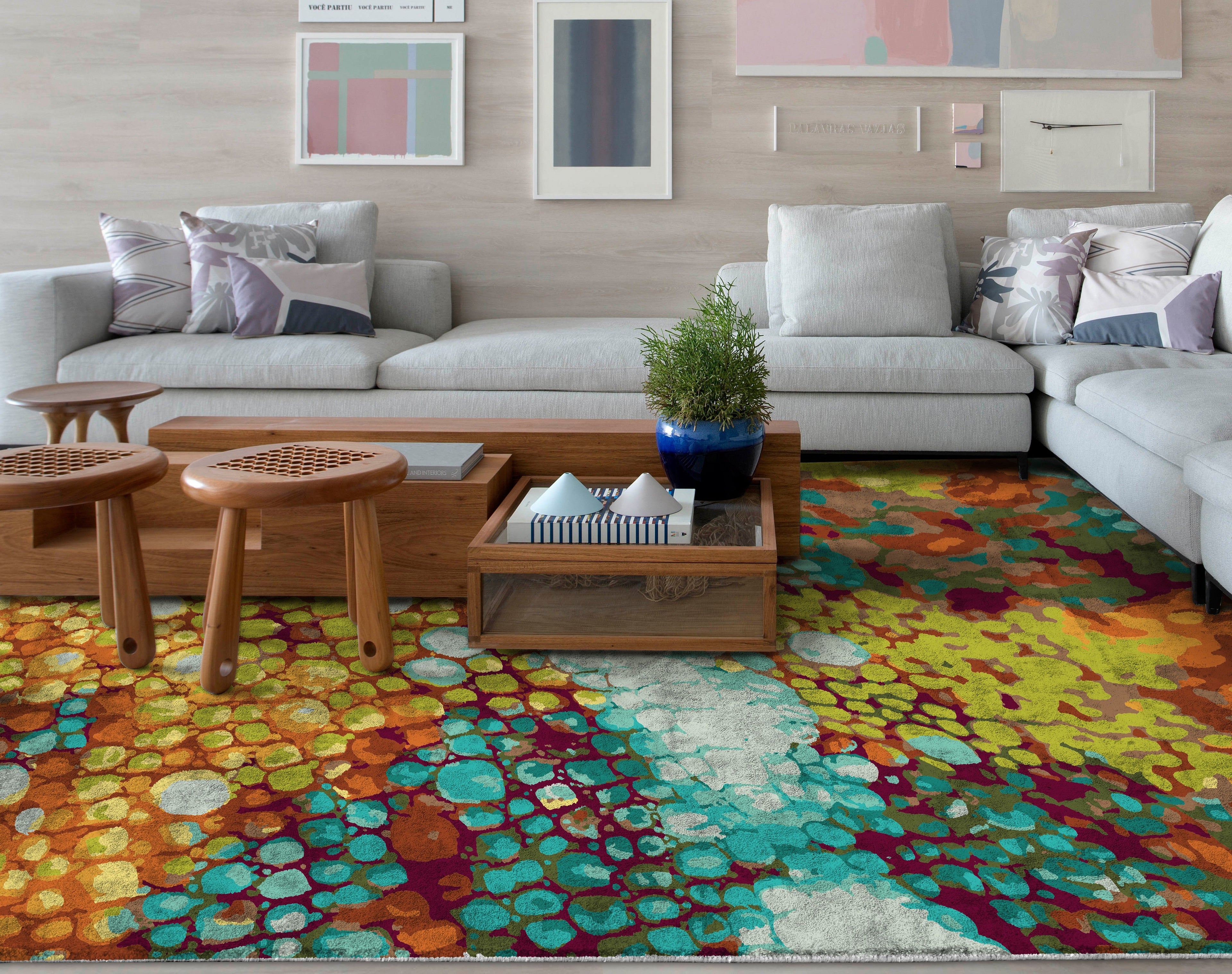 Paradise Living Tapete Chameleon design abstrato multicolor — padrão orgânico vibrante, sala de estar