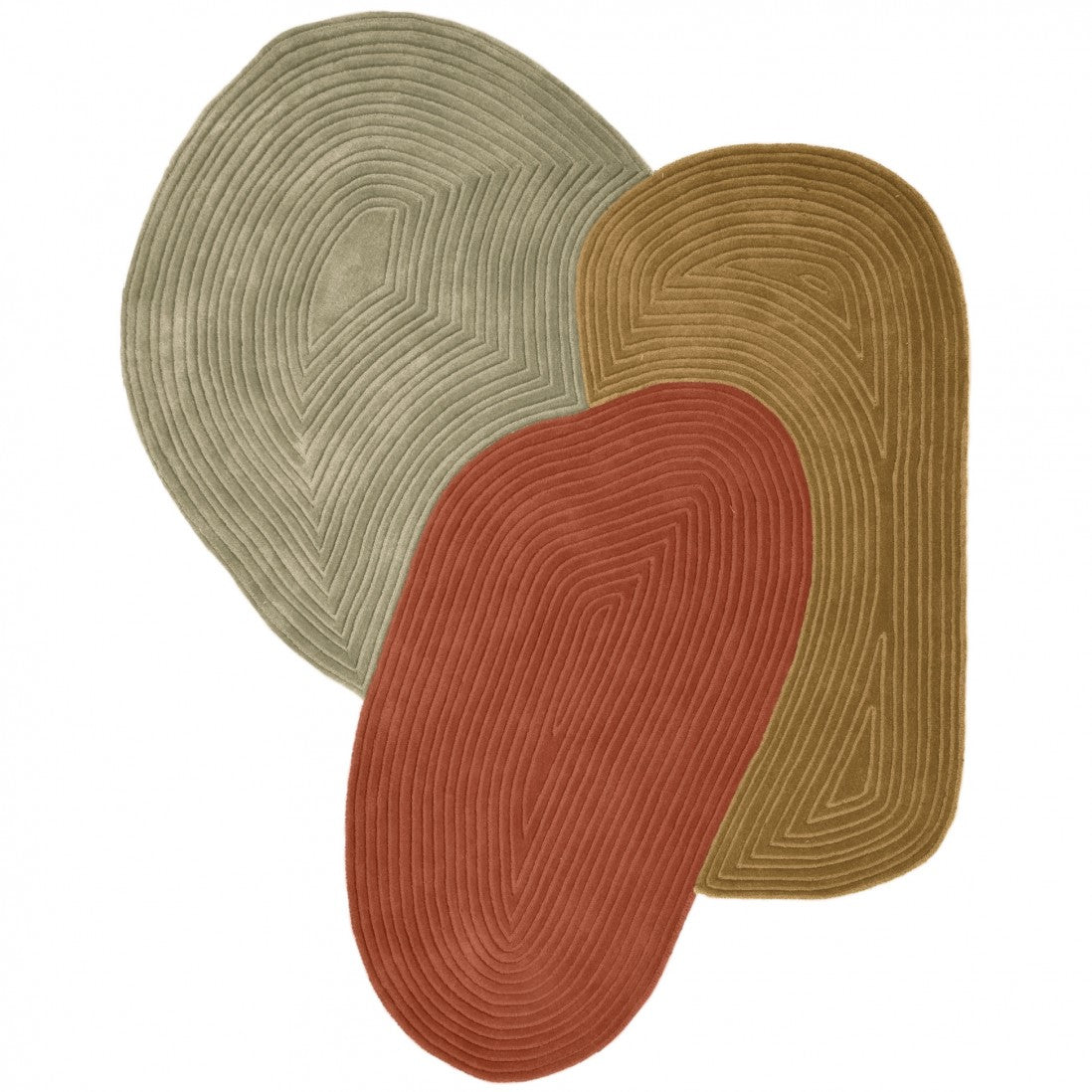 Paradise Living Tapete Pebble – Conjunto de tapetes orgânicos em lã, tons terracota, mostarda e verde-sálvia