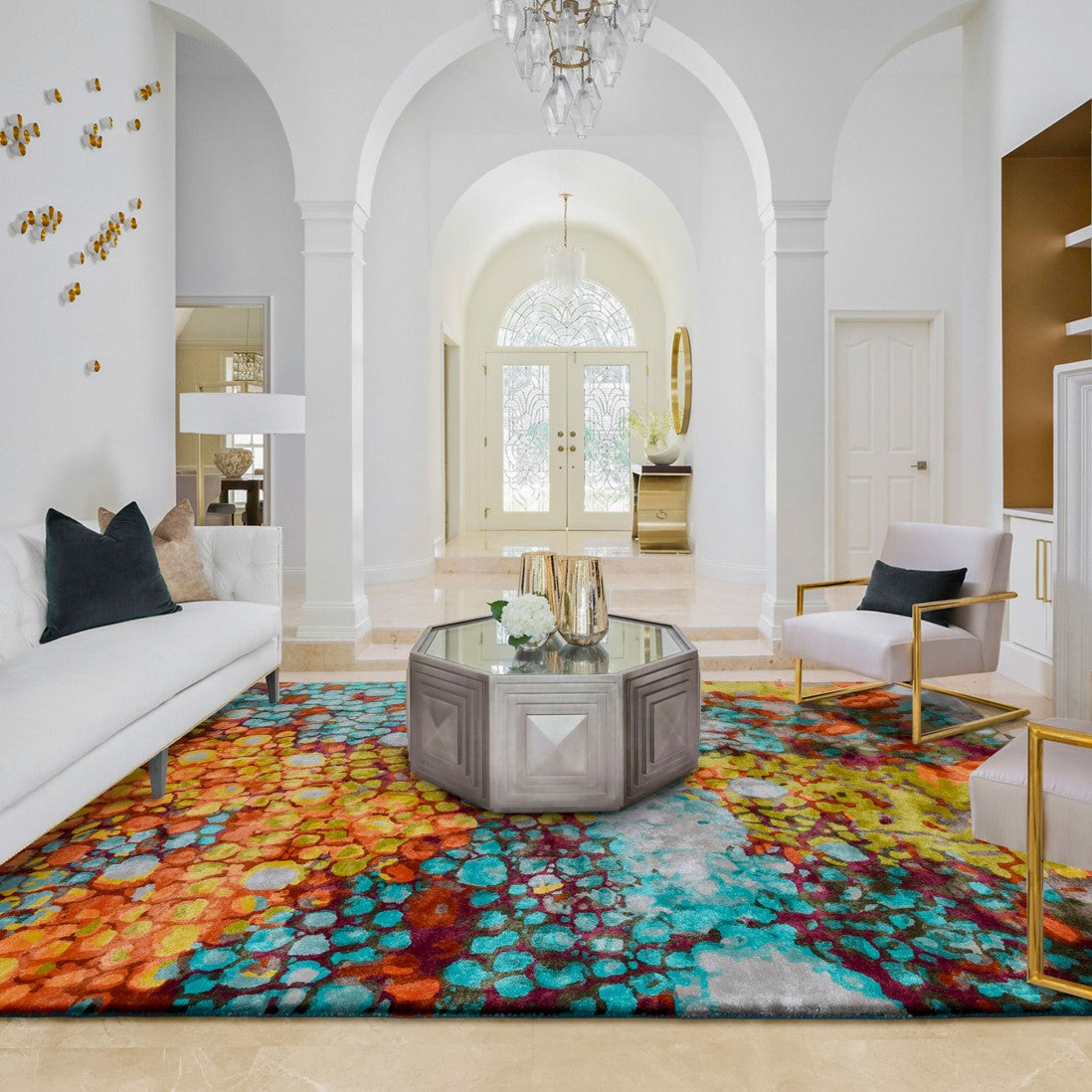 Paradise Living Tapete Chameleon design abstrato multicolor — padrão orgânico vibrante, sala de estar 2