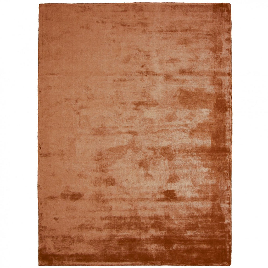 Paradise Living – Tapete Papua 192 Laranja Torrado em 100% viscose tufado à mão, vista frontal completa com reflexos sedosos em tom laranja terracota